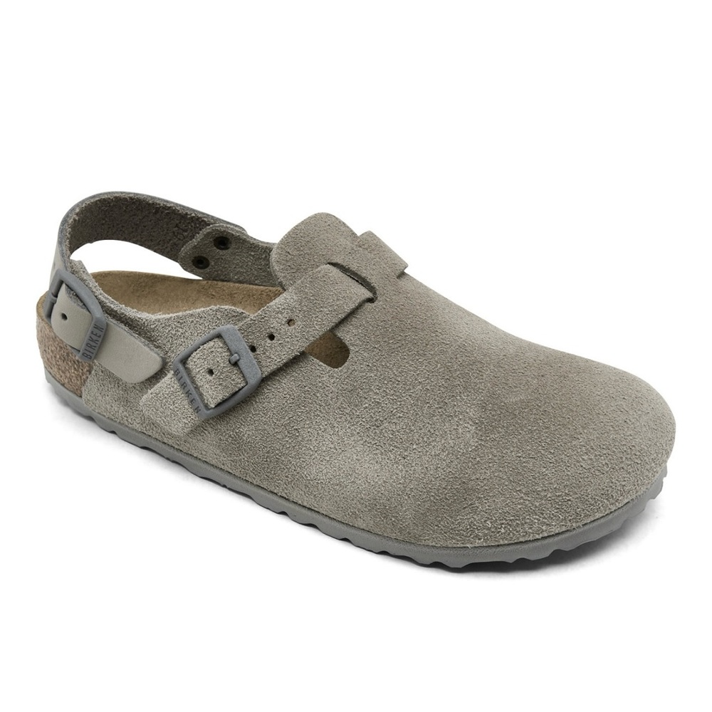 Birkenstock Gray Mules & Clogs with Adjustable Strap